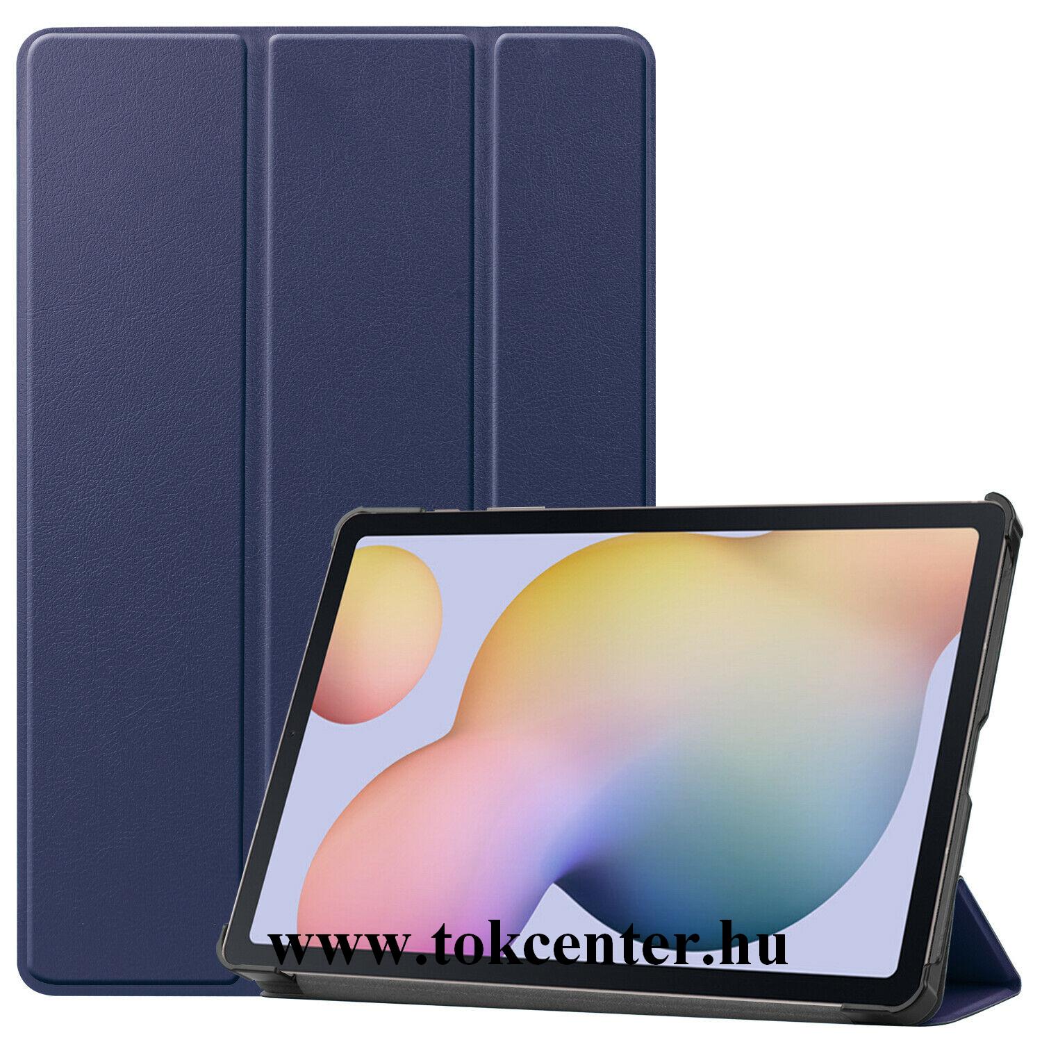 Samsung Galaxy Tab S7 Plus WIFI (SM-T970) / Tab S7 Plus WIFI 5G (SM-T976) Tok álló, bőr hatású (aktív flip, oldalra nyíló, TRIFOLD asztali tartó funkció) SÖTÉTKÉK