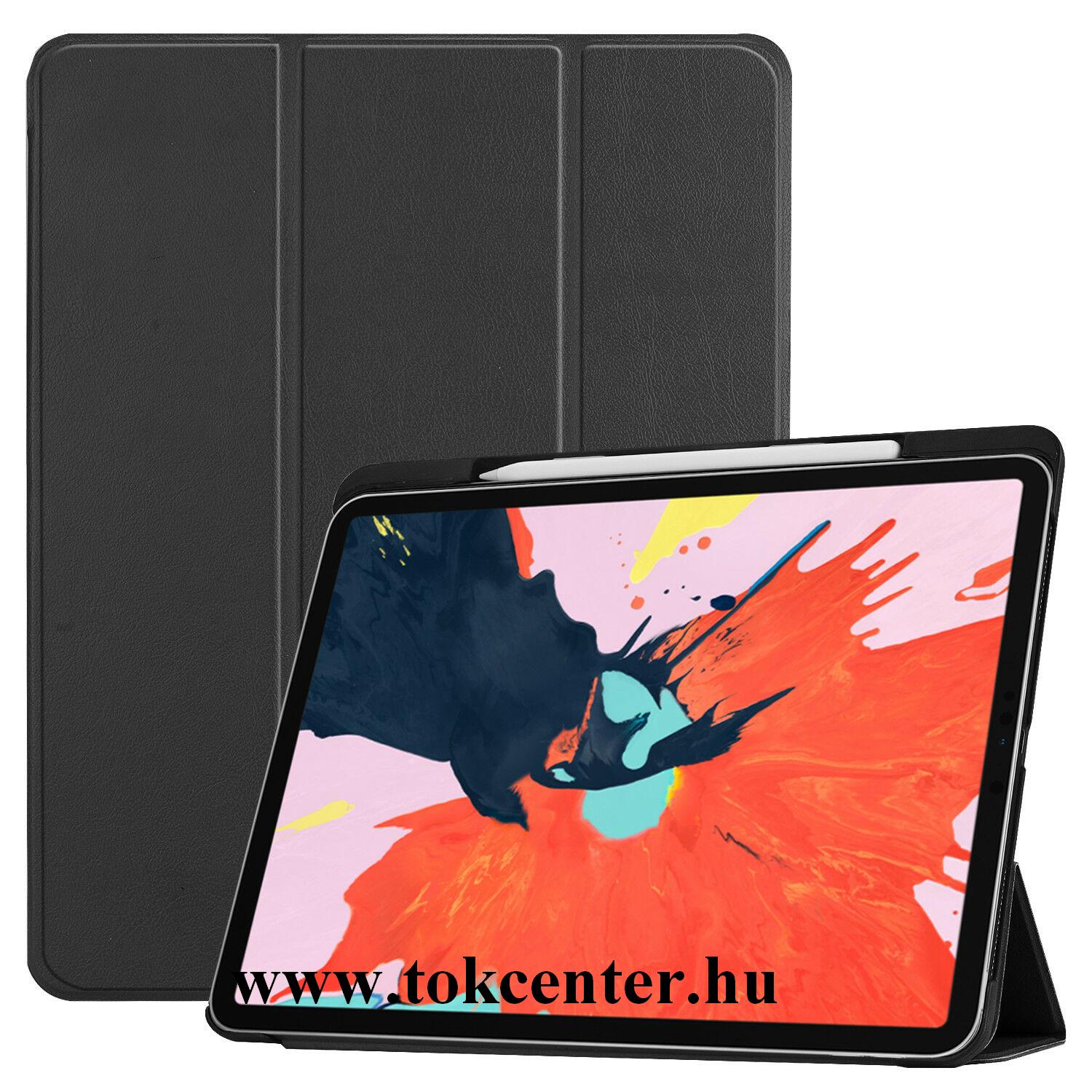 Apple IPAD Pro 12.9 (2018) / Apple IPAD Pro 12.9 (2020) Tok álló, bőr hatású (aktív flip, oldalra nyíló, TRIFOLD asztali tartó funkció, Apple Pencil tartó) FEKETE