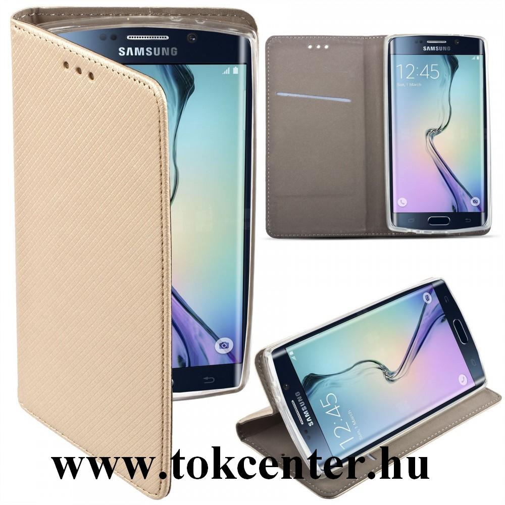Samsung Galaxy A52 5G (SM-A526F) Tok álló, bőr hatású (FLIP, oldalra nyíló, asztali tartó funkció, rombusz minta) ARANY