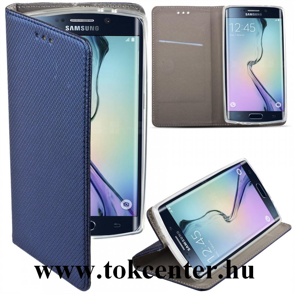 Samsung Galaxy A12 (SM-A125F) Tok álló, bőr hatású (FLIP, oldalra nyíló, asztali tartó funkció, rombusz minta) SÖTÉTKÉK