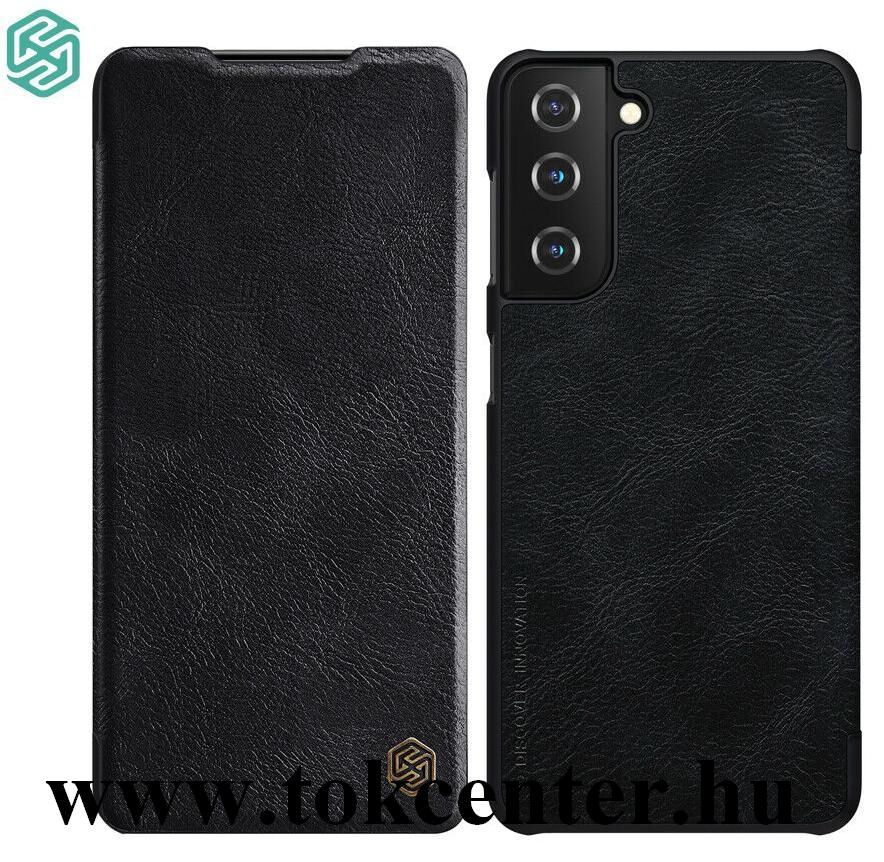 Samsung Galaxy S21 (SM-G991) 5G NILLKIN QIN tok álló, bőr hatású (aktív flip, oldalra nyíló, bankkártya tartó) FEKETE