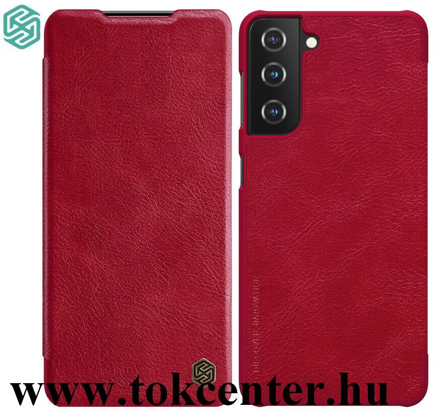 Samsung Galaxy S21 (SM-G991) 5G NILLKIN QIN tok álló, bőr hatású (aktív flip, oldalra nyíló, bankkártya tartó) PIROS