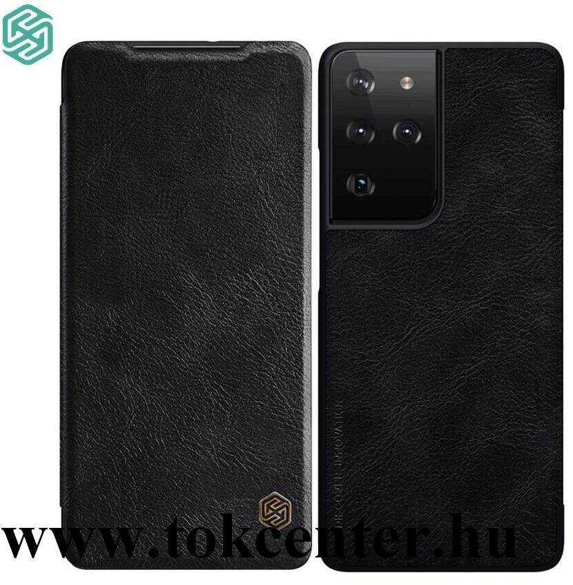 Samsung Galaxy S21 Ultra (SM-G998) 5G NILLKIN QIN tok álló, bőr hatású (aktív flip, oldalra nyíló, bankkártya tartó) FEKETE