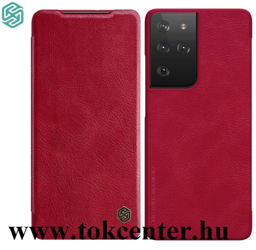 Samsung Galaxy S21 Ultra (SM-G998) 5G NILLKIN QIN tok álló, bőr hatású (aktív flip, oldalra nyíló, bankkártya tartó) PIROS