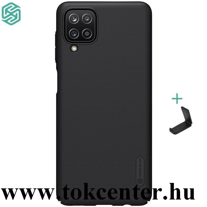 Samsung Galaxy A12 (SM-A125F) NILLKIN SUPER FROSTED műanyag telefonvédő (gumírozott, érdes felület + asztali tartó) FEKETE