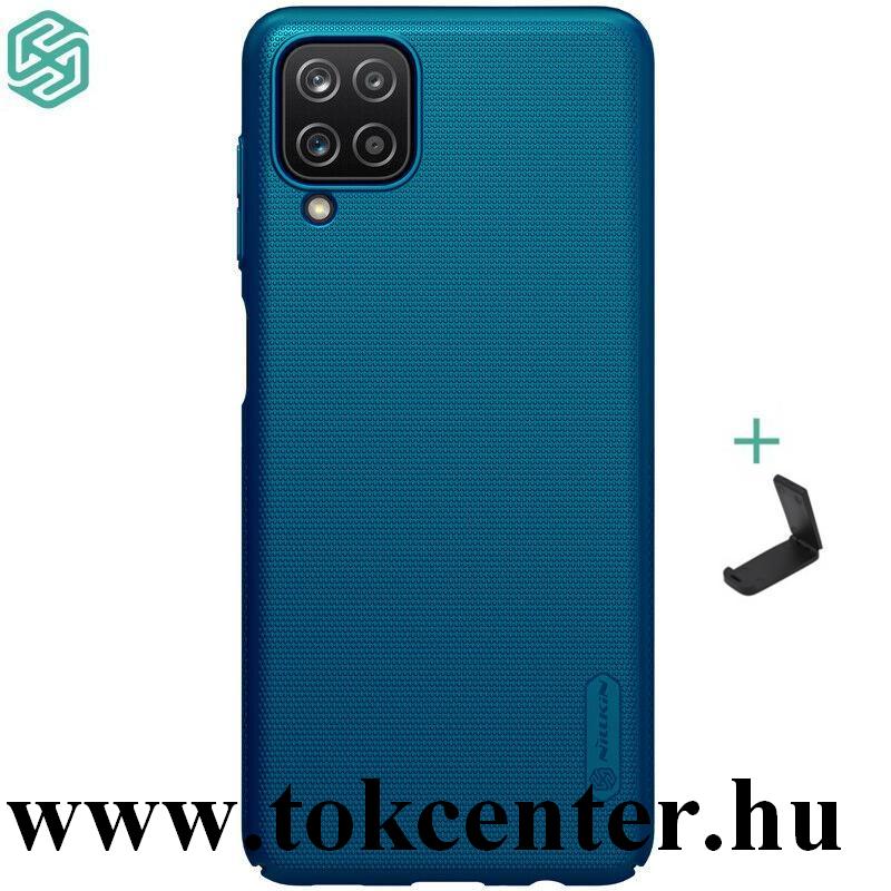 Samsung Galaxy A12 (SM-A125F) NILLKIN SUPER FROSTED műanyag telefonvédő (gumírozott, érdes felület + asztali tartó) SÖTÉTKÉK