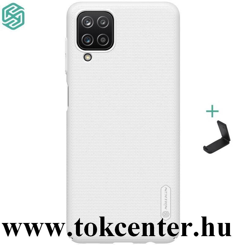 Samsung Galaxy A12 (SM-A125F) NILLKIN SUPER FROSTED műanyag telefonvédő (gumírozott, érdes felület + asztali tartó) FEHÉR