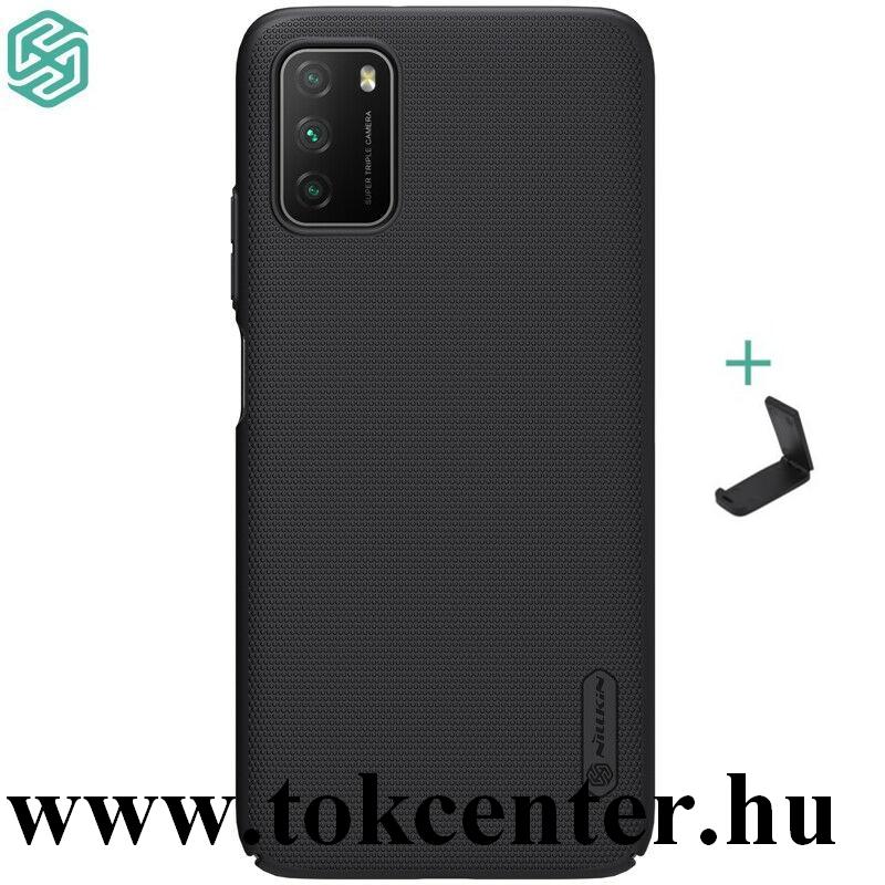 Xiaomi Poco M3 NILLKIN SUPER FROSTED műanyag telefonvédő (gumírozott, érdes felület + asztali tartó) FEKETE