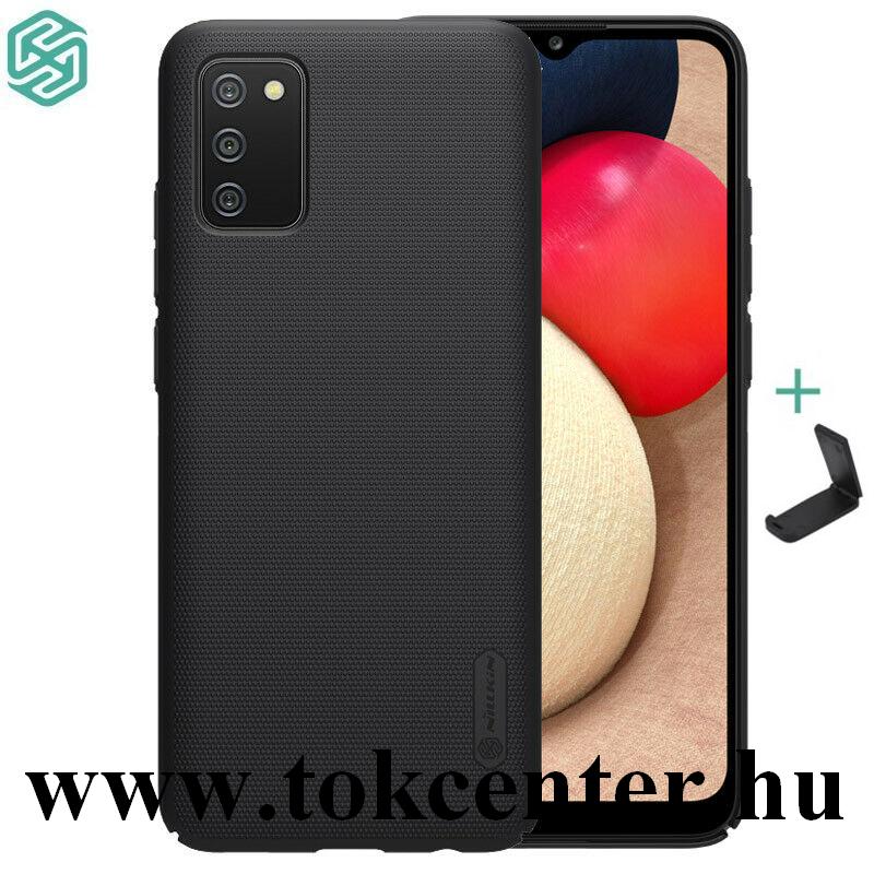Samsung Galaxy A02s (SM-A025F) NILLKIN SUPER FROSTED műanyag telefonvédő (gumírozott, érdes felület + asztali tartó) FEKETE
