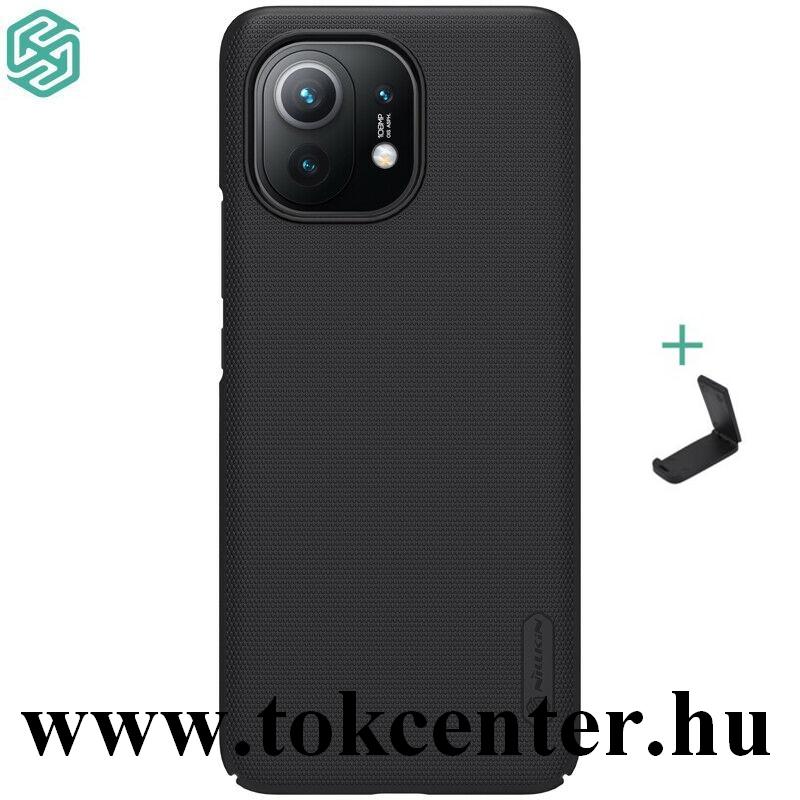 Xiaomi Mi 11 NILLKIN SUPER FROSTED műanyag telefonvédő (gumírozott, érdes felület + asztali tartó) FEKETE