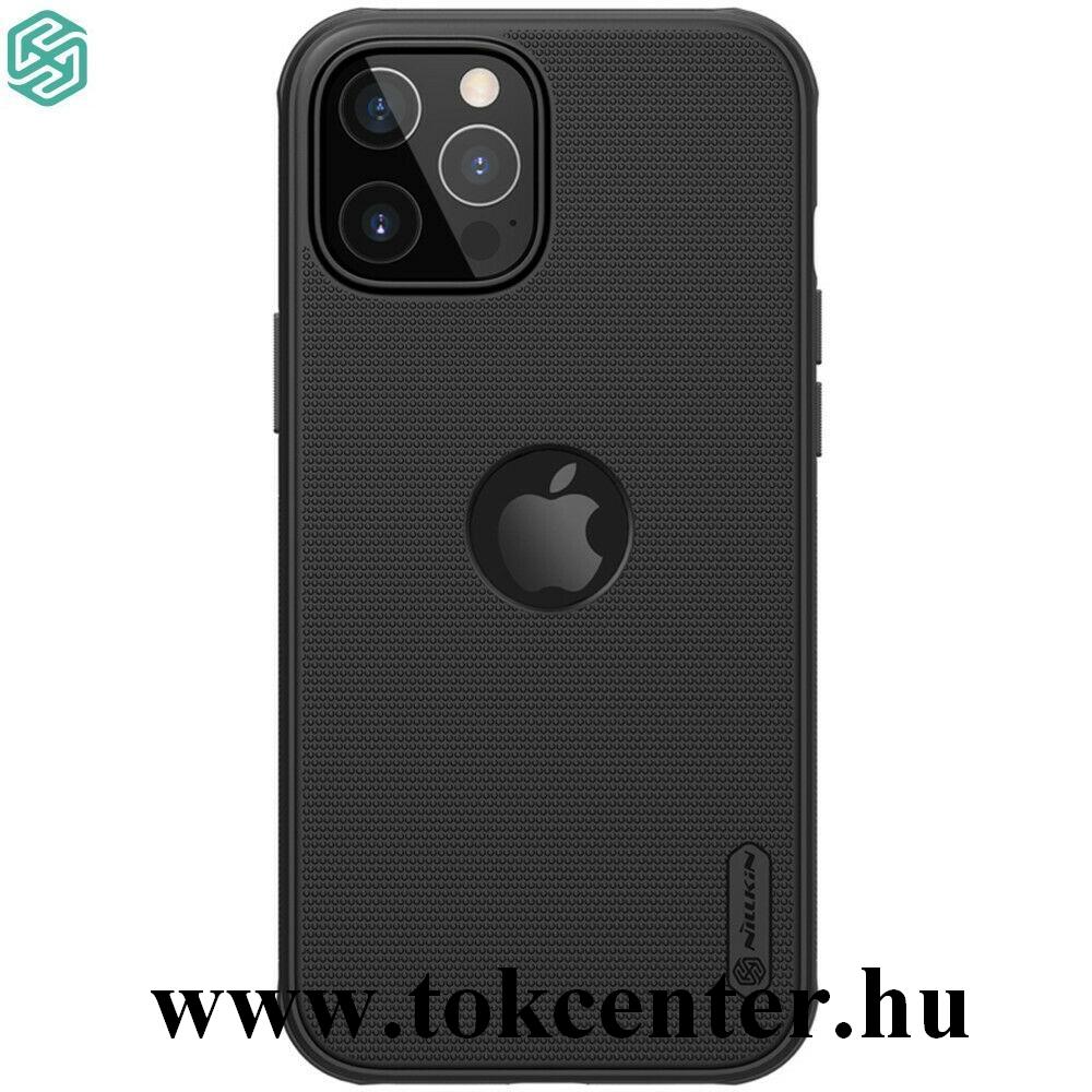 Apple iPhone 12 / Apple iPhone 12 Pro NILLKIN SUPER FROSTED PRO műanyag telefonvédő (gumírozott, érdes felület, légpárnás sarok, logó kivágás) FEKETE