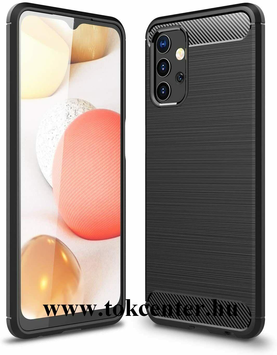 Samsung Galaxy A32 5G (SM-A326) Szilikon telefonvédő (közepesen ütésálló, légpárnás sarok, szálcsiszolt, karbon minta) FEKETE