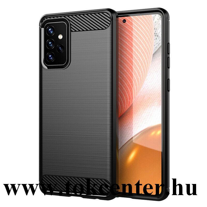 Samsung Galaxy A72 5G (SM-A726F) Szilikon telefonvédő (közepesen ütésálló, légpárnás sarok, szálcsiszolt, karbon minta) FEKETE