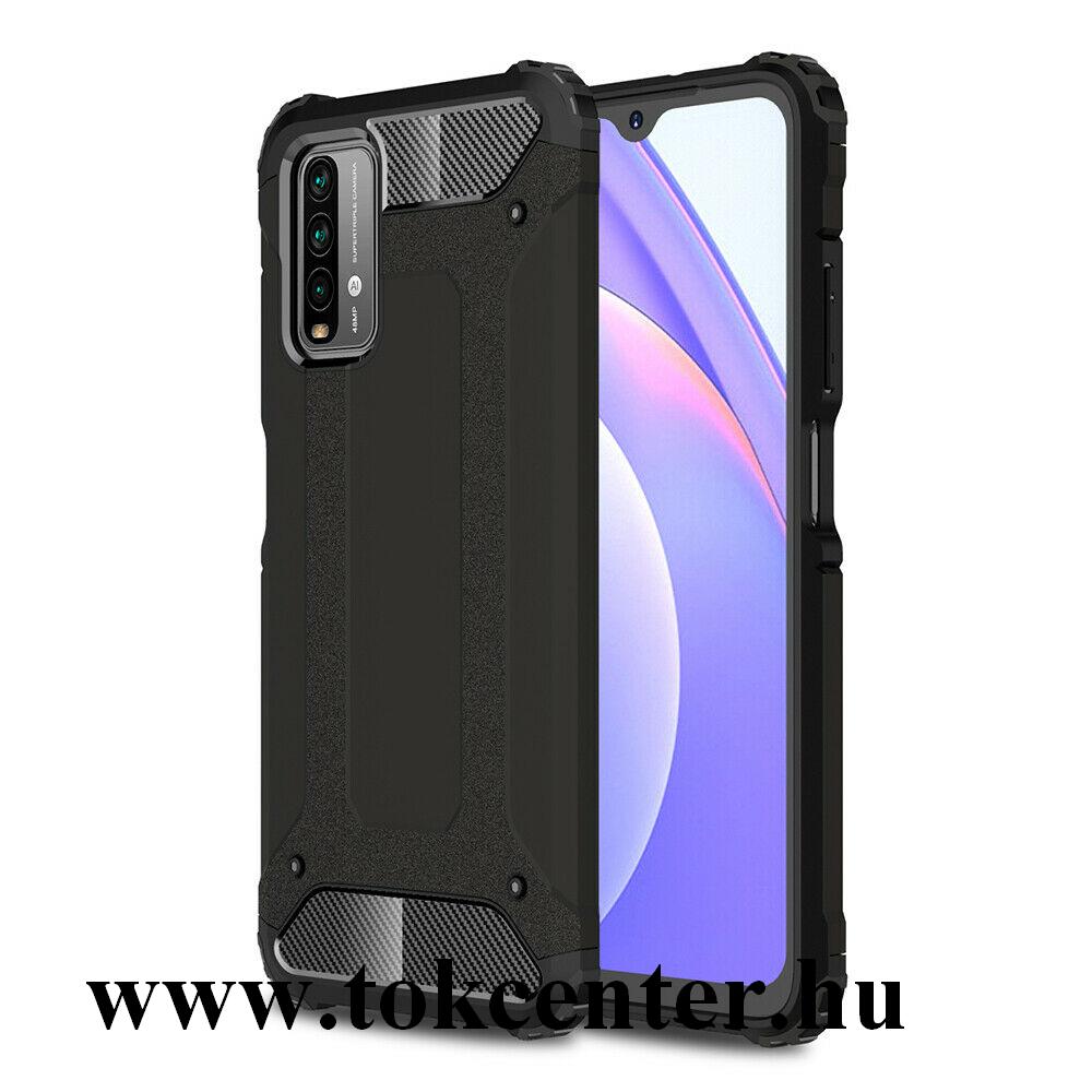 Xiaomi Poco M3 Defender műanyag telefonvédő (közepesen ütésálló, légpárnás sarok, szilikon belső, fémhatás) FEKETE