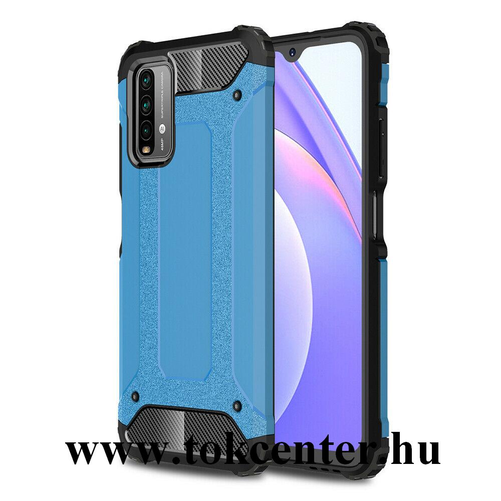 Xiaomi Poco M3 Defender műanyag telefonvédő (közepesen ütésálló, légpárnás sarok, szilikon belső, fémhatás) VILÁGOSKÉK