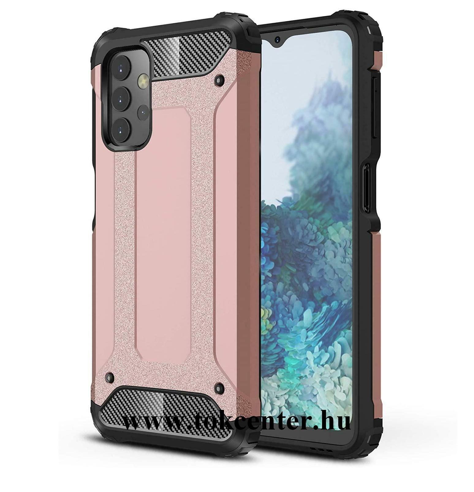 Samsung Galaxy A32 5G (SM-A326) Defender műanyag telefonvédő (közepesen ütésálló, légpárnás sarok, szilikon belső, fémhatás) ROZÉARANY