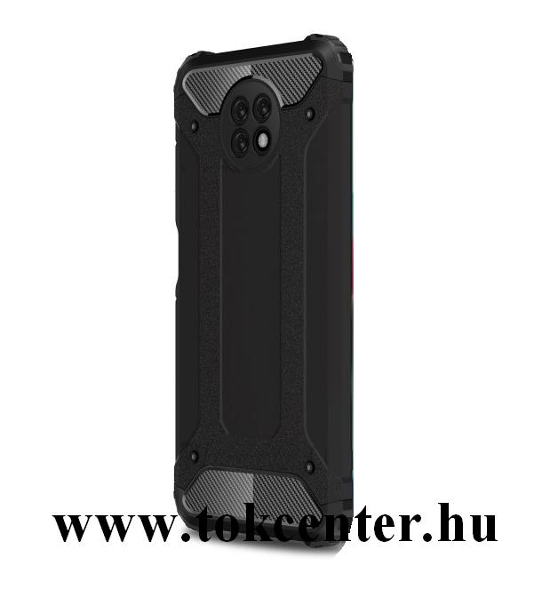 Xiaomi Redmi Note 9 5G Defender műanyag telefonvédő (közepesen ütésálló, légpárnás sarok, szilikon belső, fémhatás) FEKETE