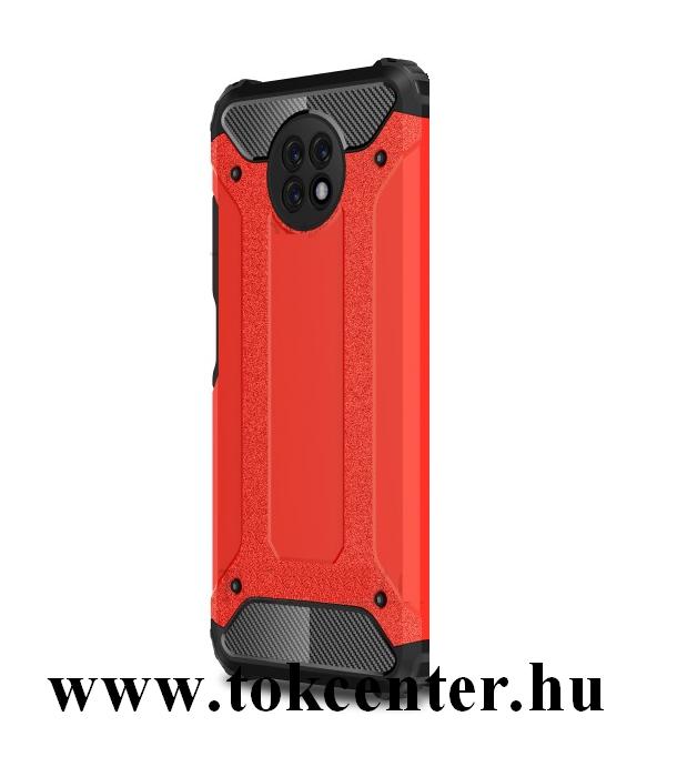 Xiaomi Redmi Note 9 5G Defender műanyag telefonvédő (közepesen ütésálló, légpárnás sarok, szilikon belső, fémhatás) PIROS