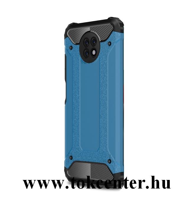 Xiaomi Redmi Note 9 5G Defender műanyag telefonvédő (közepesen ütésálló, légpárnás sarok, szilikon belső, fémhatás) VILÁGOSKÉK