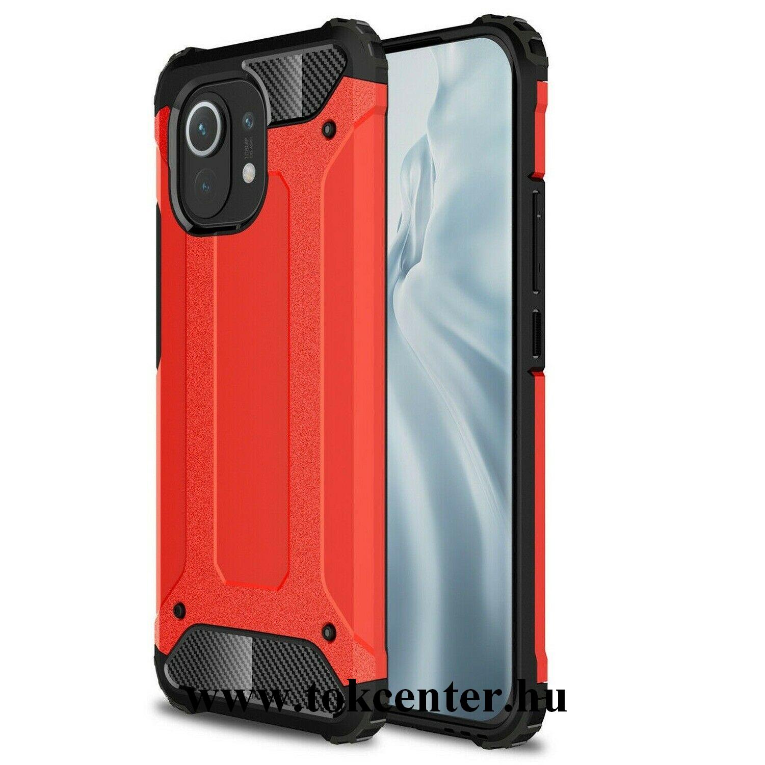 Xiaomi Mi 11 Defender műanyag telefonvédő (közepesen ütésálló, légpárnás sarok, szilikon belső, fémhatás) PIROS
