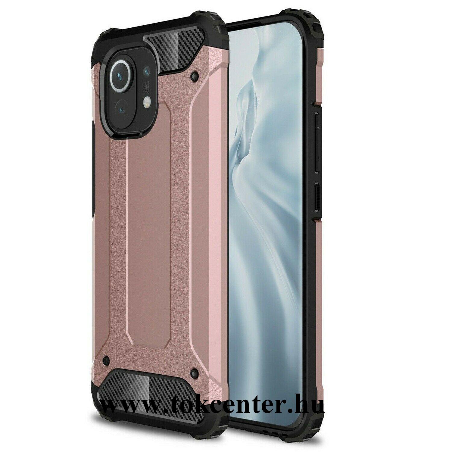 Xiaomi Mi 11 Defender műanyag telefonvédő (közepesen ütésálló, légpárnás sarok, szilikon belső, fémhatás) ROZÉARANY