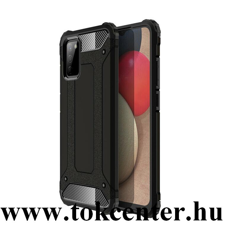 Samsung Galaxy A02s (SM-A025F) Defender műanyag telefonvédő (közepesen ütésálló, légpárnás sarok, szilikon belső, fémhatás) FEKETE