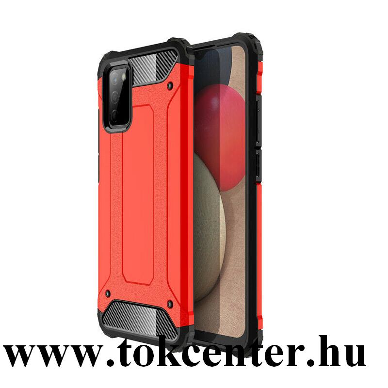 Samsung Galaxy A02s (SM-A025F) Defender műanyag telefonvédő (közepesen ütésálló, légpárnás sarok, szilikon belső, fémhatás) PIROS