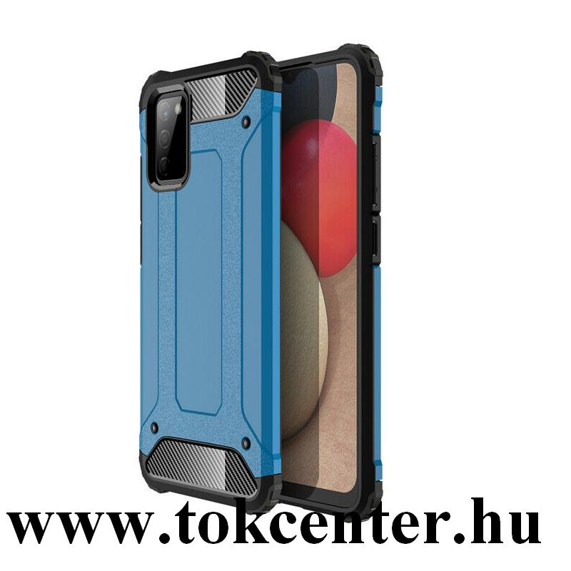 Samsung Galaxy A02s (SM-A025F) Defender műanyag telefonvédő (közepesen ütésálló, légpárnás sarok, szilikon belső, fémhatás) VILÁGOSKÉK