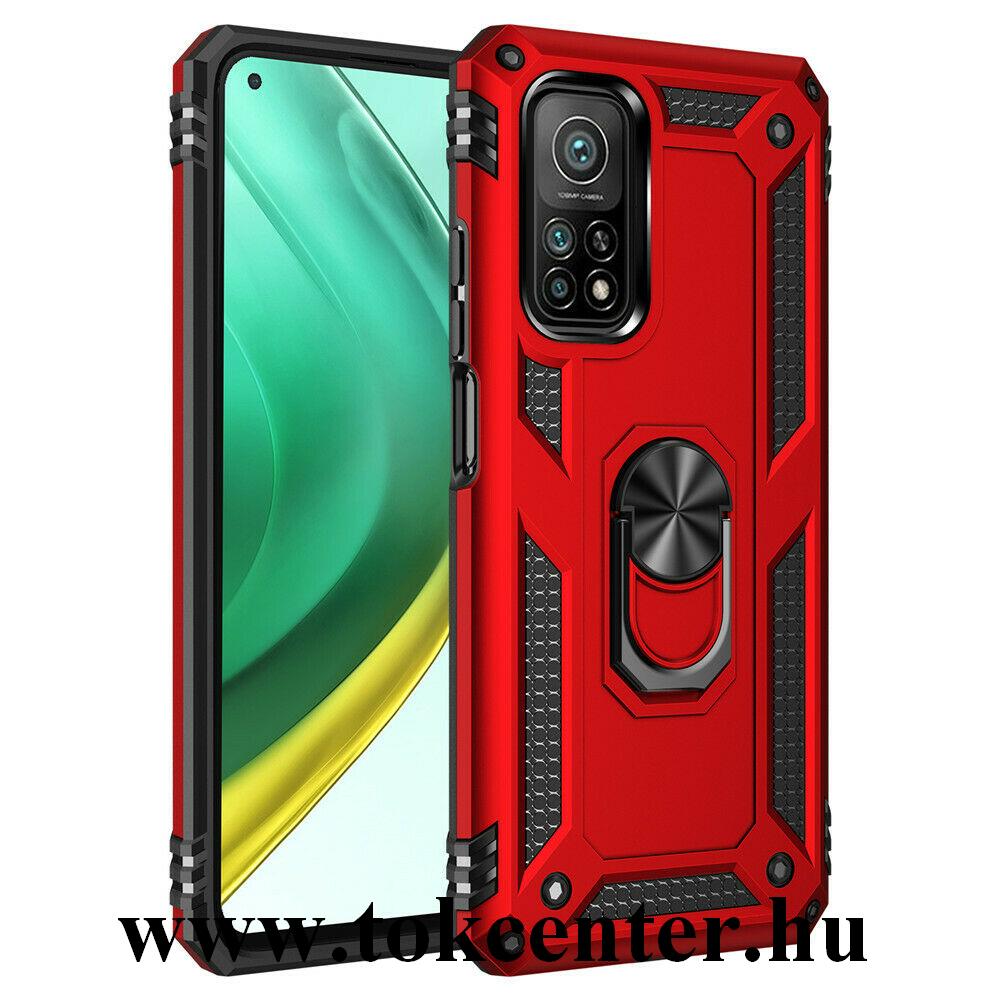 Xiaomi Mi 10T 5G / Xiaomi Mi 10T Pro 5G Defender műanyag telefonvédő (közepesen ütésálló, szilikon belső, telefontartó gyűrű, beépített fémlemez) PIROS