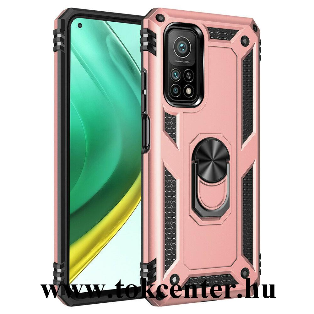 Xiaomi Mi 10T 5G / Xiaomi Mi 10T Pro 5G Defender műanyag telefonvédő (közepesen ütésálló, szilikon belső, telefontartó gyűrű, beépített fémlemez) ROZÉARANY