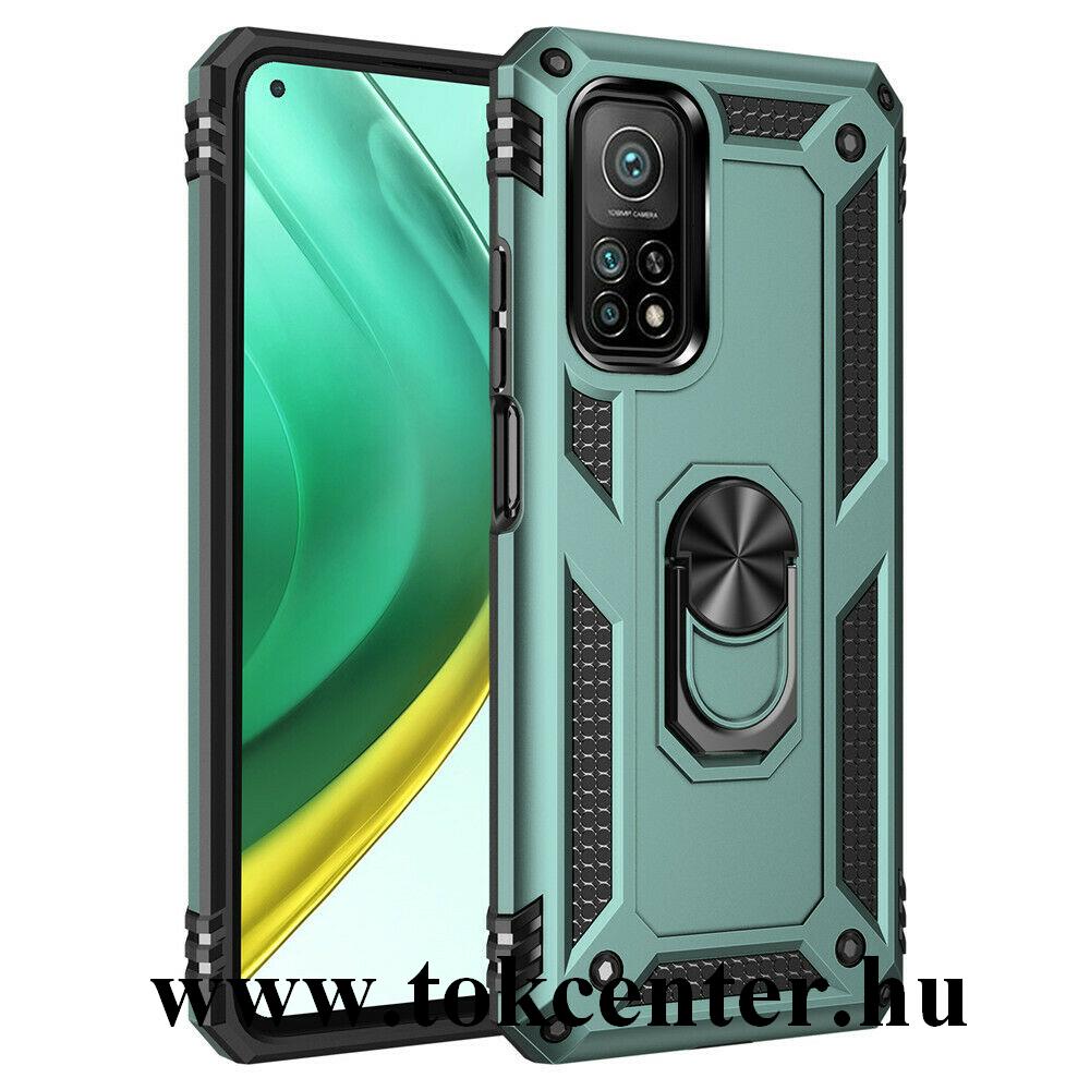 Xiaomi Mi 10T 5G / Xiaomi Mi 10T Pro 5G Defender műanyag telefonvédő (közepesen ütésálló, szilikon belső, telefontartó gyűrű, beépített fémlemez) ZÖLD