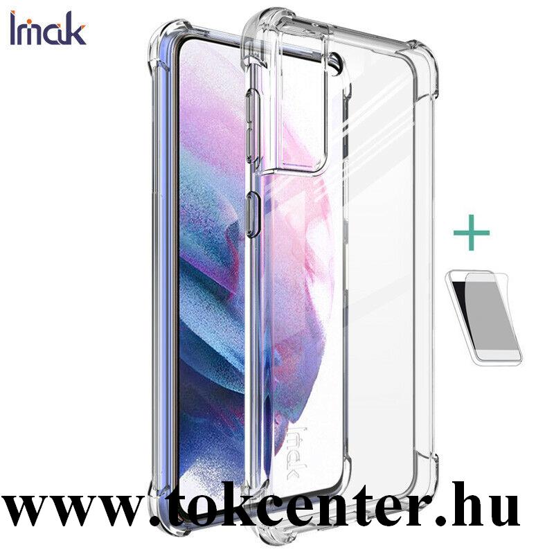 Samsung Galaxy S21 (SM-G991) 5G IMAK szilikon telefonvédő (közepesen ütésálló, légpárnás sarok + képernyővédő fólia) ÁTLÁTSZÓ