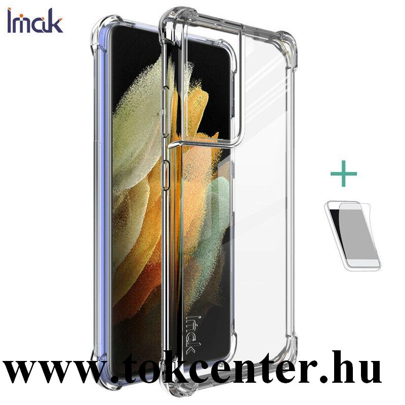 Samsung Galaxy S21 Ultra (SM-G998) 5G IMAK szilikon telefonvédő (közepesen ütésálló, légpárnás sarok + képernyővédő fólia) ÁTLÁTSZÓ