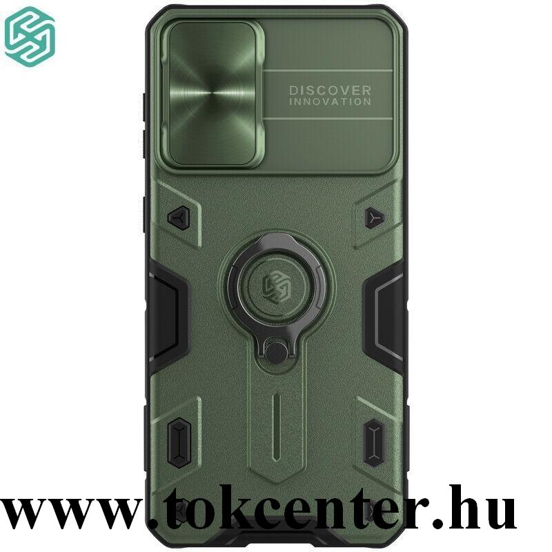 Samsung Galaxy S21 Plus (SM-G996) 5G NILLKIN CAMSHIELD ARMOR defender műanyag telefonvédő (szilikon belső, közepesen ütésálló, telefontartó gyűrű) SÖTÉTZÖLD