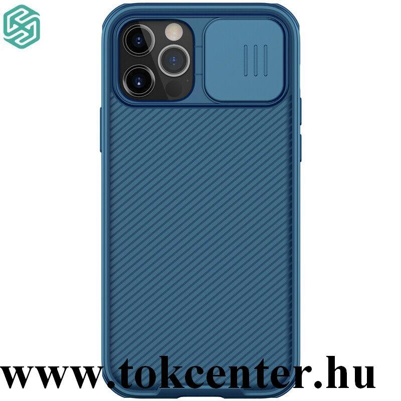Apple iPhone 12 / Apple iPhone 12 Pro NILLKIN CAMSHIELD PRO MAGNETIC műanyag telefonvédő (közepesen ütésálló, kamera védelem, fémlemez, csíkos) SÖTÉTKÉK