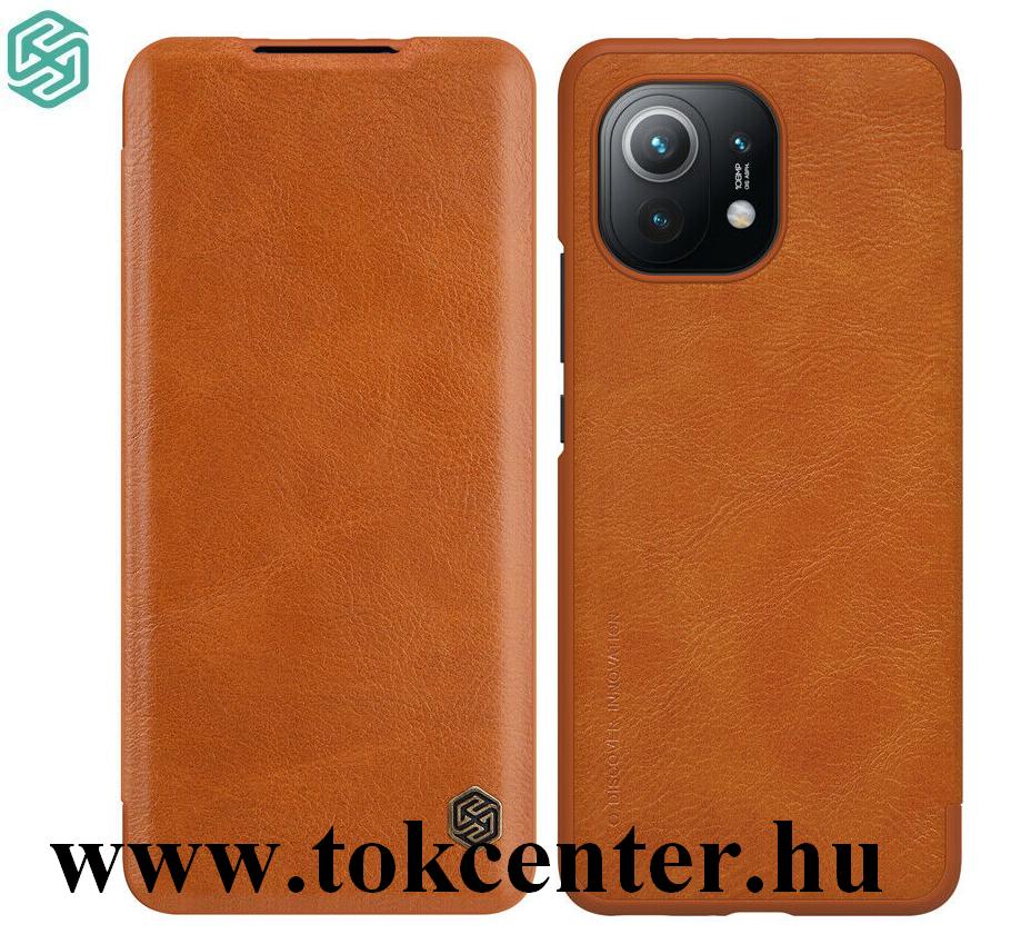Xiaomi Mi 11 NILLKIN QIN tok álló, bőr hatású (aktív flip, oldalra nyíló, bankkártya tartó) BARNA