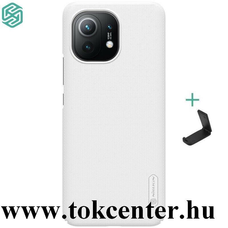 Xiaomi Mi 11 NILLKIN SUPER FROSTED műanyag telefonvédő (gumírozott, érdes felület + asztali tartó) FEHÉR