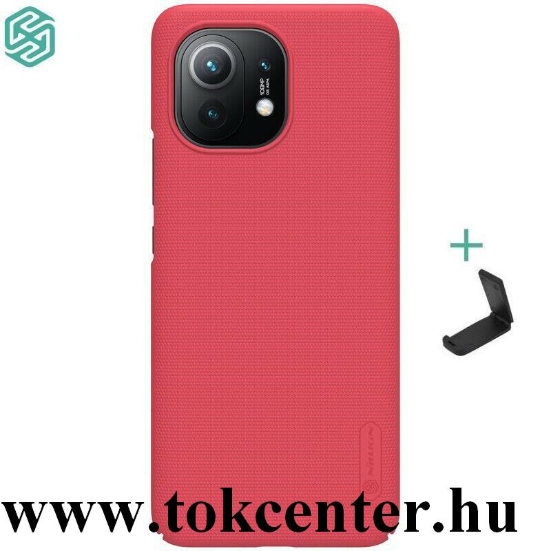 Xiaomi Mi 11 NILLKIN SUPER FROSTED műanyag telefonvédő (gumírozott, érdes felület + asztali tartó) PIROS
