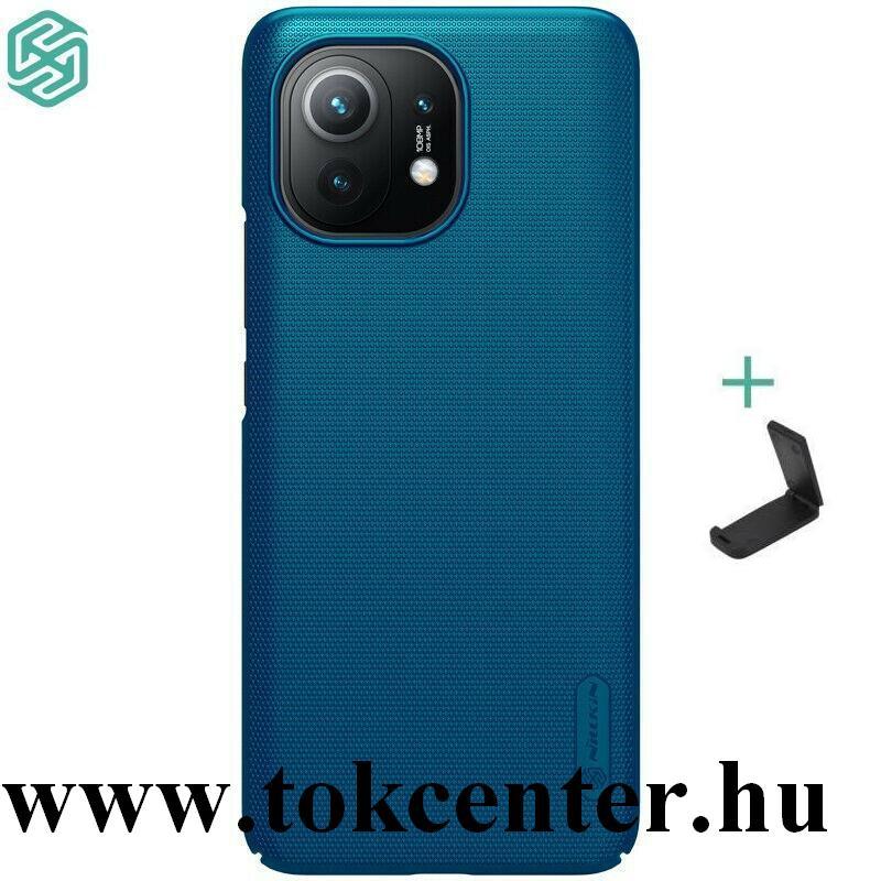 Xiaomi Mi 11 NILLKIN SUPER FROSTED műanyag telefonvédő (gumírozott, érdes felület + asztali tartó) SÖTÉTKÉK