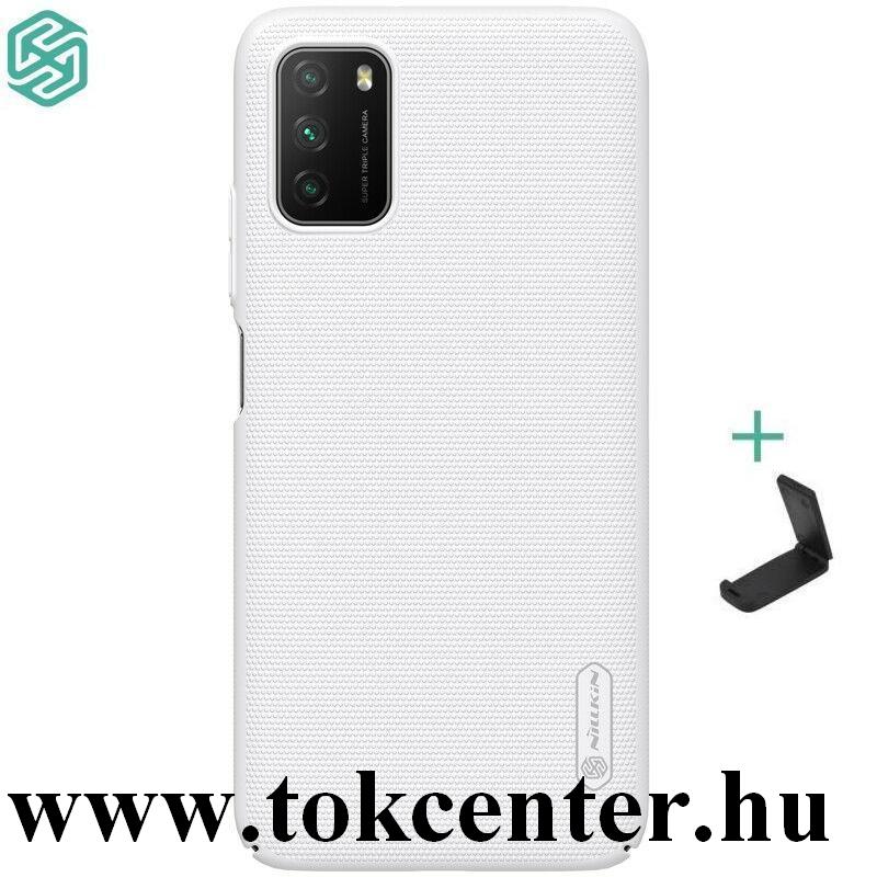 Xiaomi Poco M3 NILLKIN SUPER FROSTED műanyag telefonvédő (gumírozott, érdes felület + asztali tartó) FEHÉR