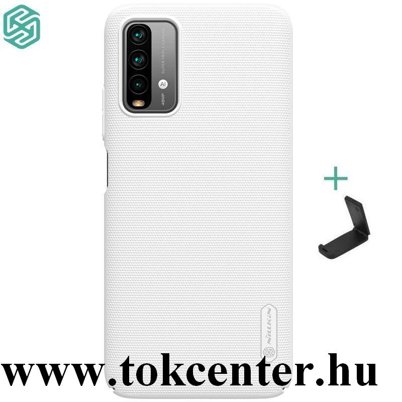 Xiaomi Redmi Note 9 4G NILLKIN SUPER FROSTED műanyag telefonvédő (gumírozott, érdes felület + asztali tartó) FEHÉR