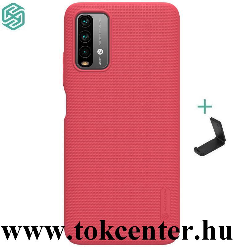 Xiaomi Redmi Note 9 4G NILLKIN SUPER FROSTED műanyag telefonvédő (gumírozott, érdes felület + asztali tartó) PIROS