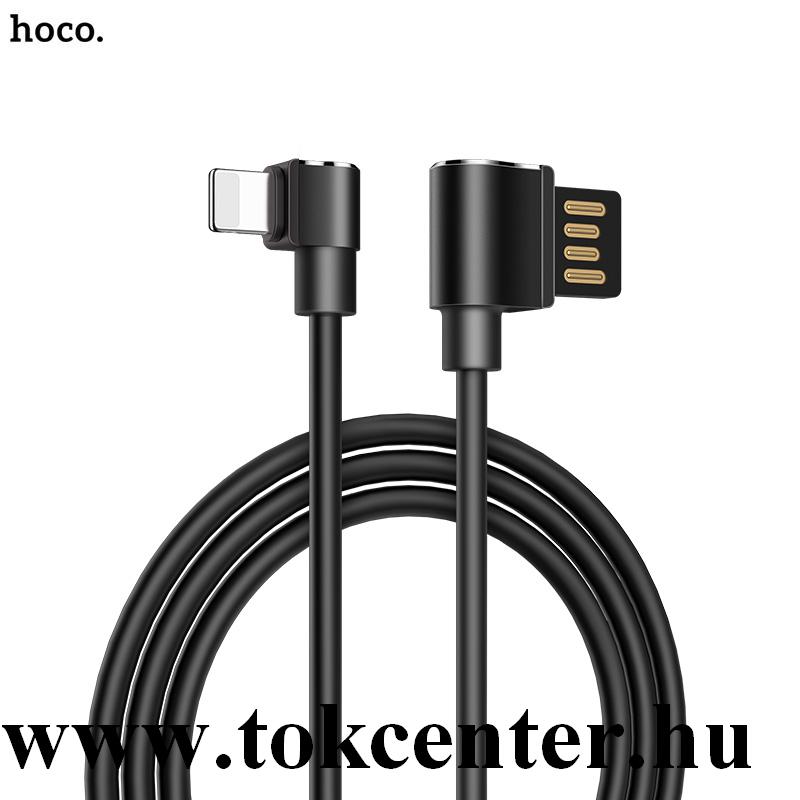 HOCO U37 adatátvitel kábel és töltő (USB - lightning 8pin, 120 cm, 90 fokos, gyorstöltés támogatás) FEKETE