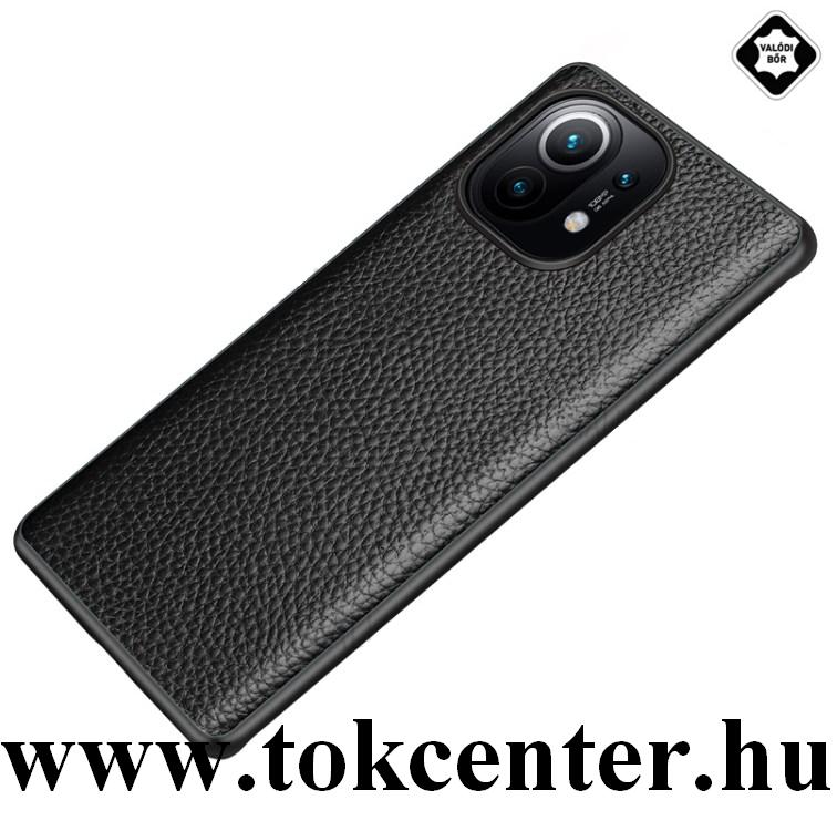 Xiaomi Mi 11 Műanyag telefonvédő (közepesen ütésálló, valódi bőr) FEKETE