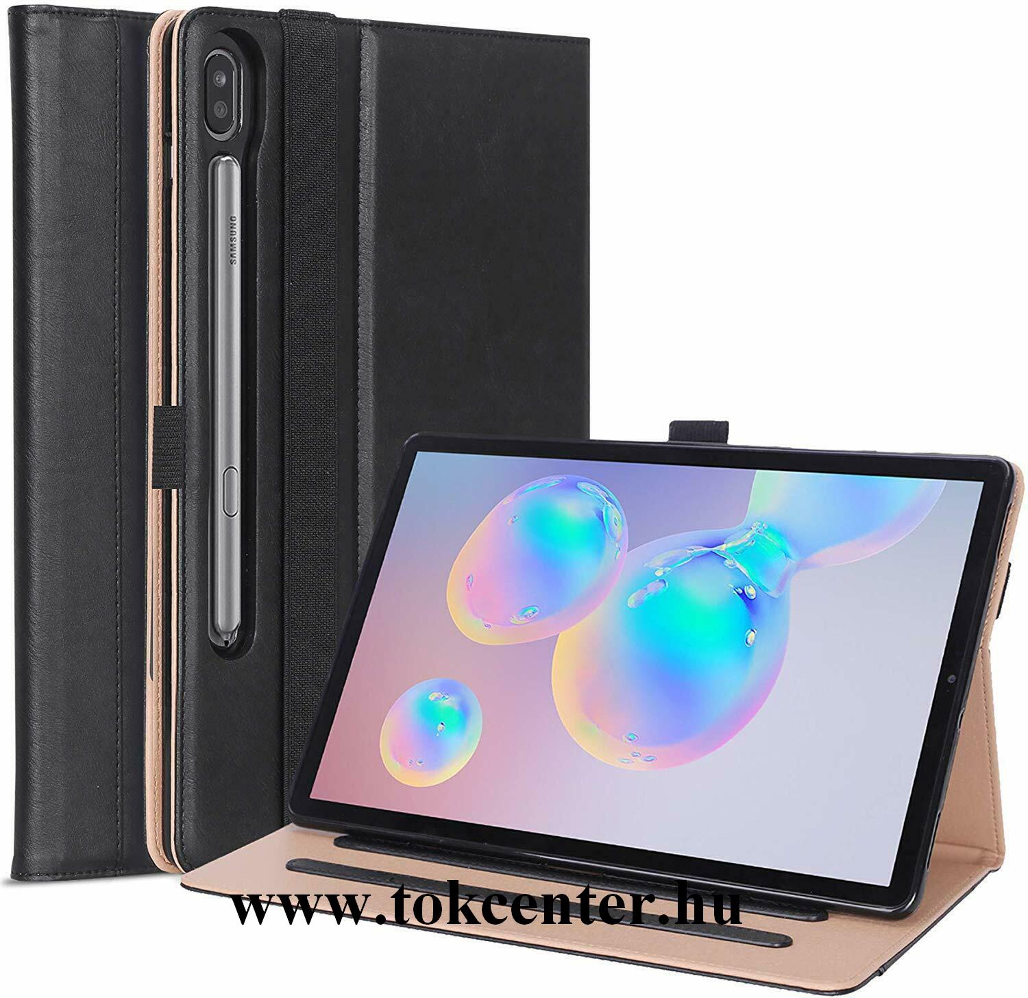 Samsung Galaxy Tab S6 10.5 LTE (SM-T865) / Samsung Galaxy Tab S6 10.5 WIFI (SM-T860) Tok álló, bőr hatású (aktív flip, oldalra nyíló, asztali tartó funkció, S Pen tartó + kézpánt) FEKETE