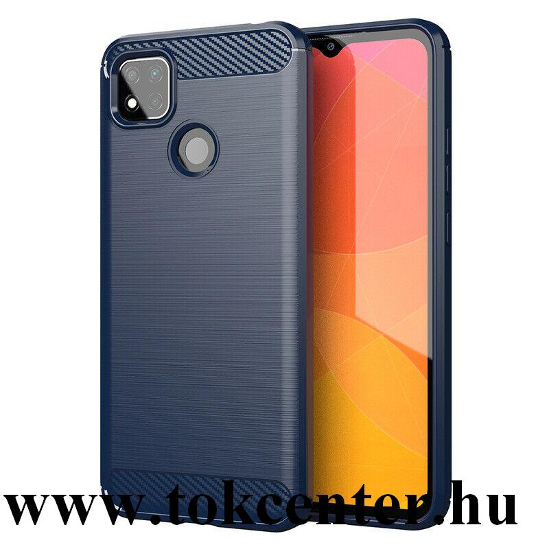 Xiaomi Redmi 9C Szilikon telefonvédő (közepesen ütésálló, légpárnás sarok, szálcsiszolt, karbon minta) SÖTÉTKÉK