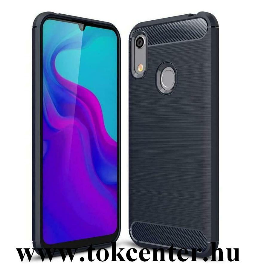 Huawei Y6 2019 (Y6 Prime 2019) / Huawei Y6s (2019) Szilikon telefonvédő (közepesen ütésálló, légpárnás sarok, szálcsiszolt, karbon minta) SÖTÉTKÉK