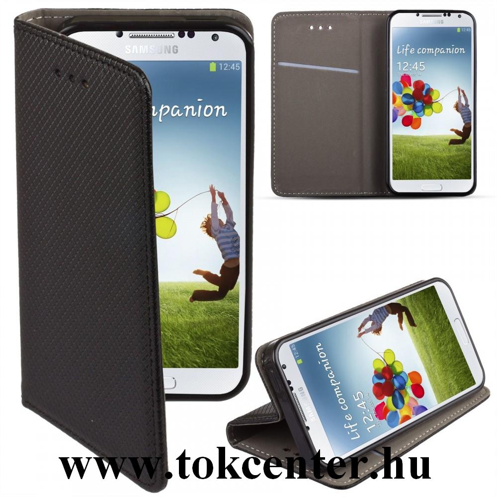 LG K22 (LMK200HM) Tok álló, bőr hatású (FLIP, oldalra nyíló, asztali tartó funkció, rombusz minta) FEKETE