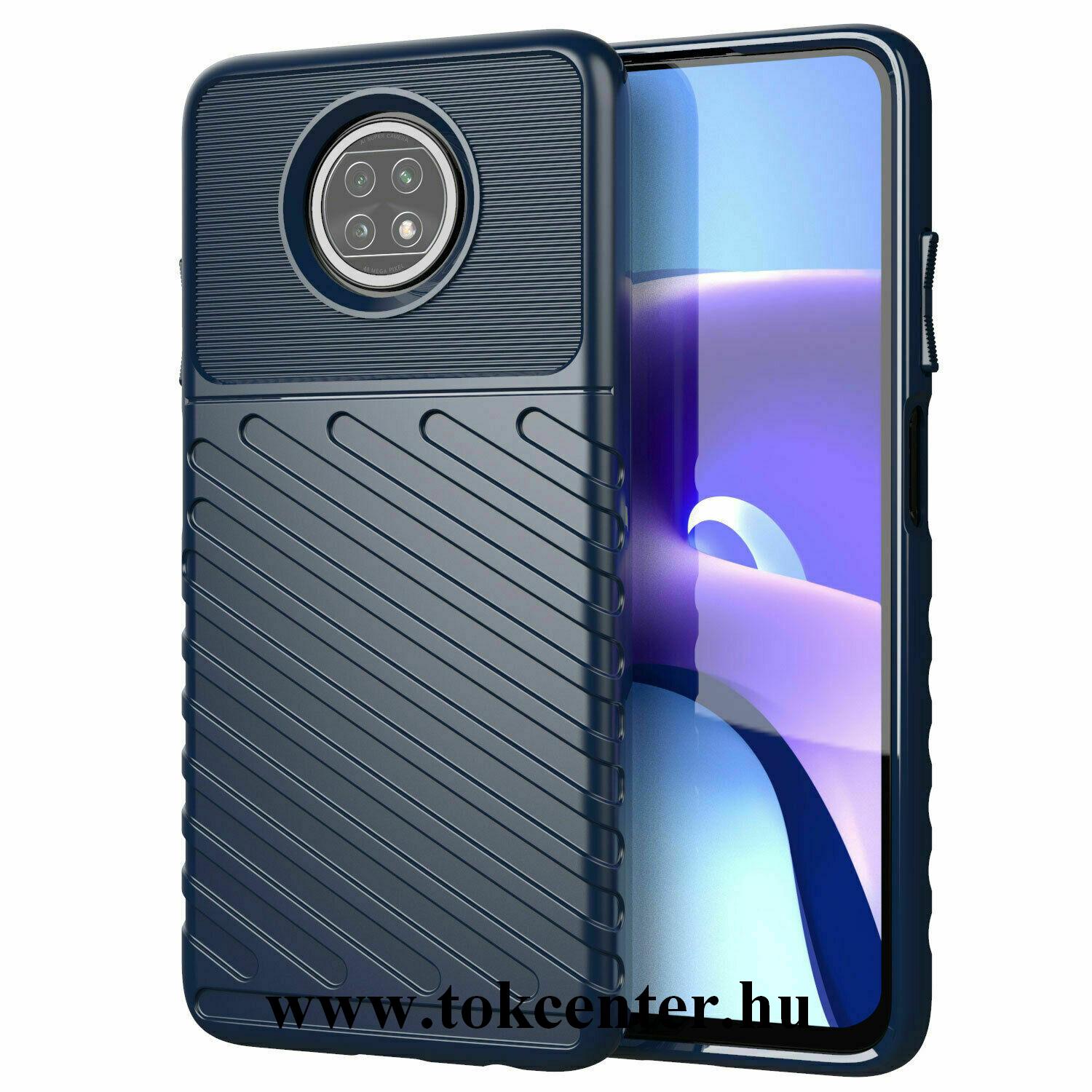 Xiaomi Redmi Note 9 5G Szilikon telefonvédő (közepesen ütésálló, csíkos, dombor minta) SÖTÉTKÉK