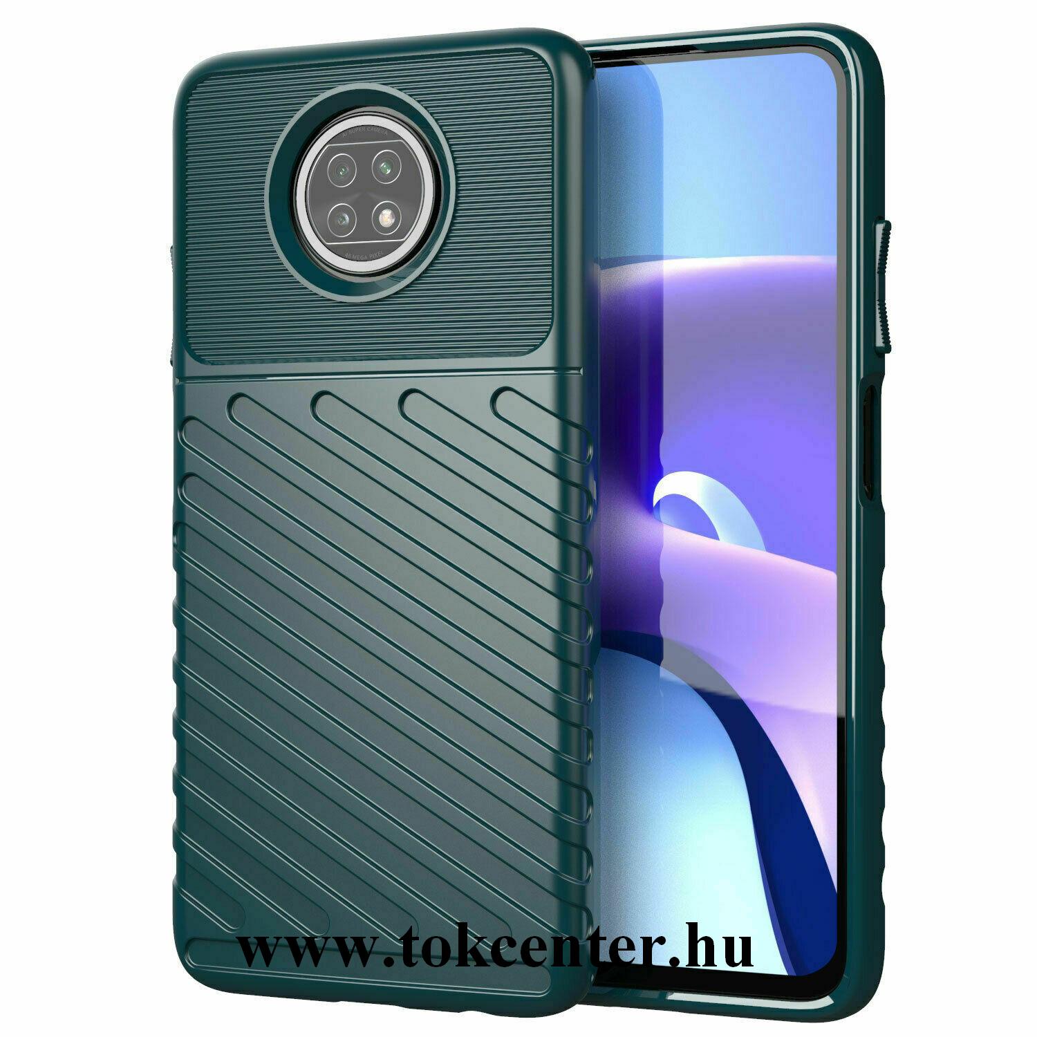 Xiaomi Redmi Note 9 5G Szilikon telefonvédő (közepesen ütésálló, csíkos, dombor minta) SÖTÉTZÖLD